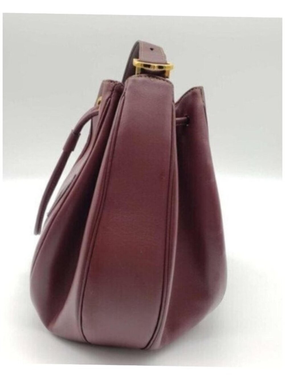 Authentic Cartier Burgundy Leather Bucket Bag Drawstring Crossbody - Picture 5 of 16